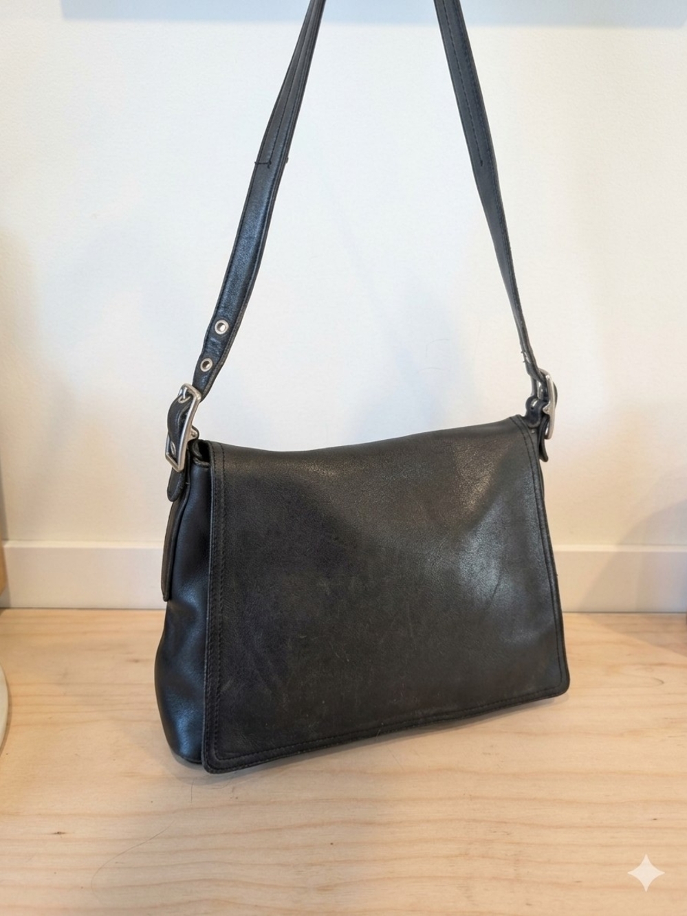 Vintage Coach Legacy West Flap Shoulder Bag 9828 - Deep Ink Navy / Dark Charcoal